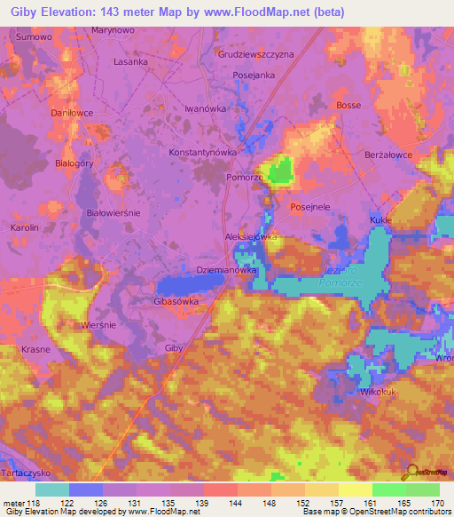 Giby,Poland Elevation Map