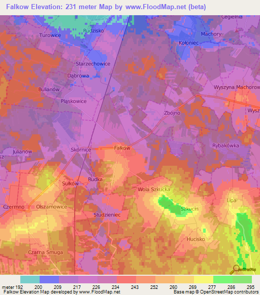 Falkow,Poland Elevation Map