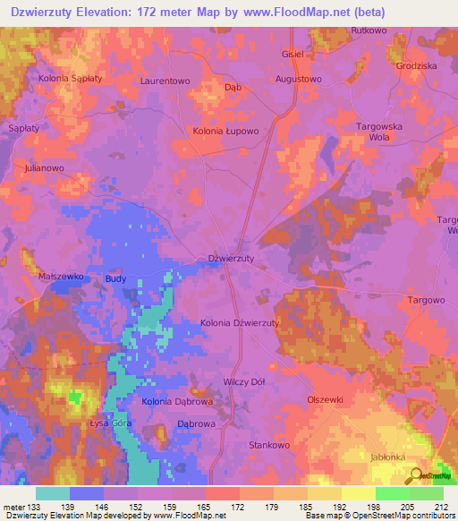Dzwierzuty,Poland Elevation Map