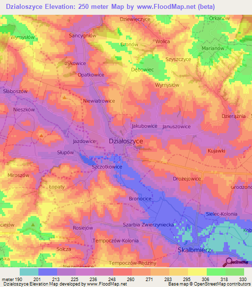 Dzialoszyce,Poland Elevation Map