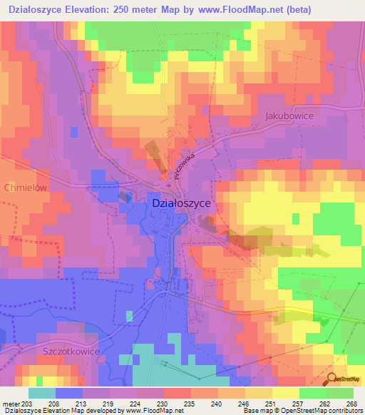 Dzialoszyce,Poland Elevation Map