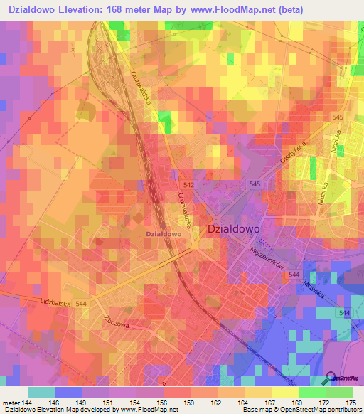 Dzialdowo,Poland Elevation Map