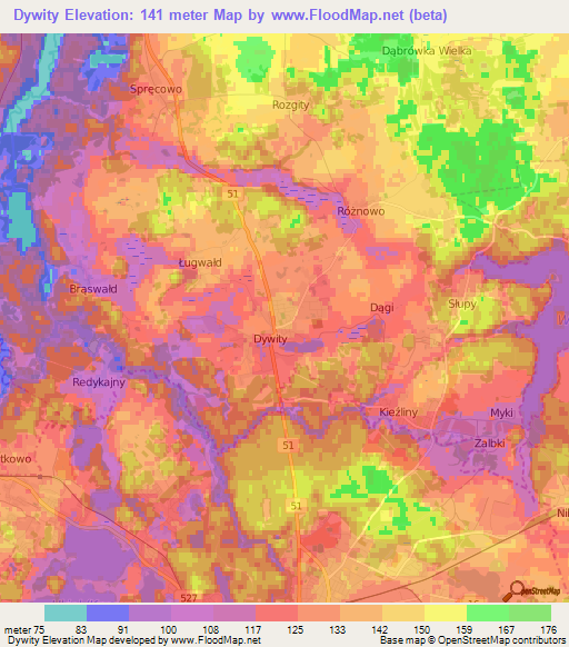 Dywity,Poland Elevation Map