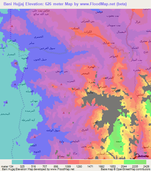 Bani Hujjaj,Yemen Elevation Map