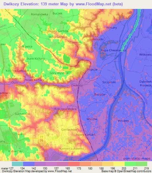 Dwikozy,Poland Elevation Map