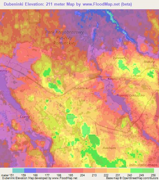 Dubeninki,Poland Elevation Map