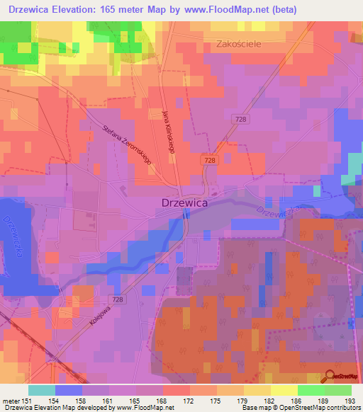 Drzewica,Poland Elevation Map