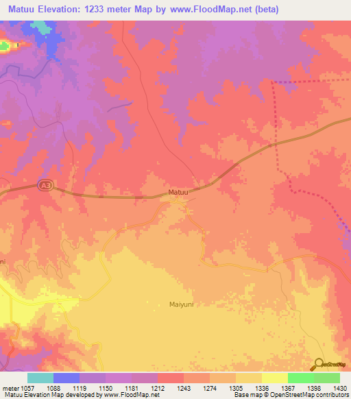 Matuu,Kenya Elevation Map
