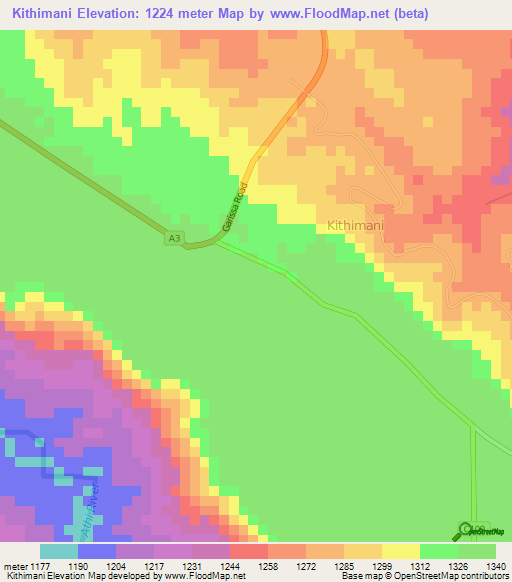 Kithimani,Kenya Elevation Map