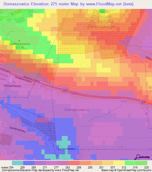 Domaszowice,Poland Elevation Map