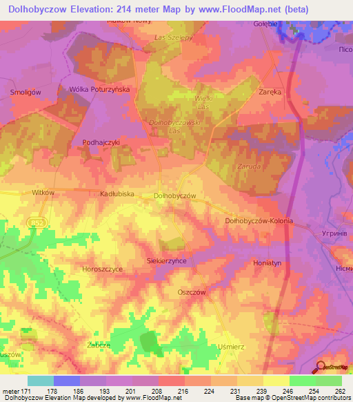 Dolhobyczow,Poland Elevation Map