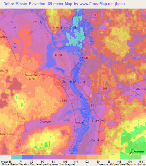 Dobre Miasto,Poland Elevation Map