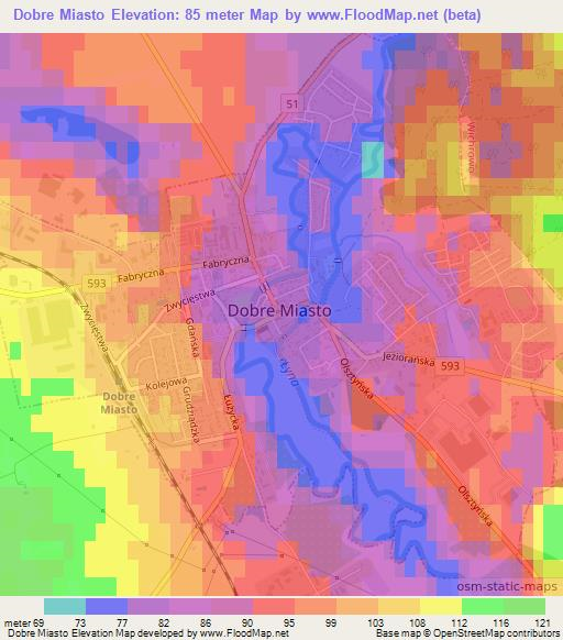 Dobre Miasto,Poland Elevation Map