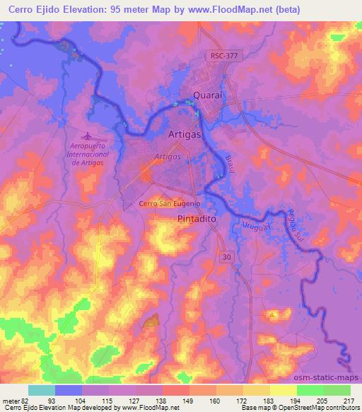 Cerro Ejido,Uruguay Elevation Map