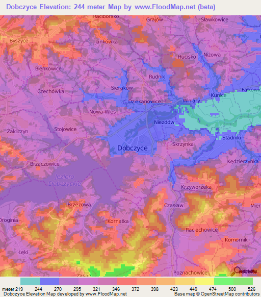 Dobczyce,Poland Elevation Map