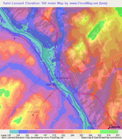 Saint Leonard,Canada Elevation Map