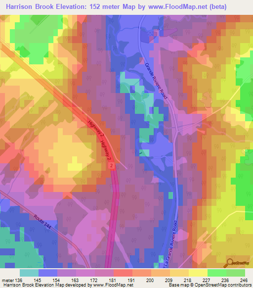 Harrison Brook,Canada Elevation Map