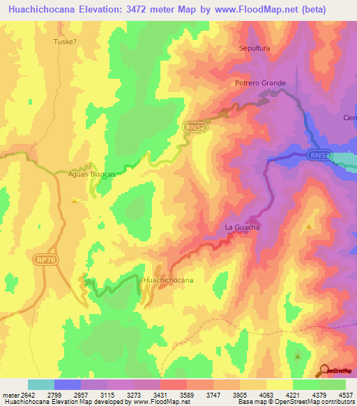 Huachichocana,Argentina Elevation Map
