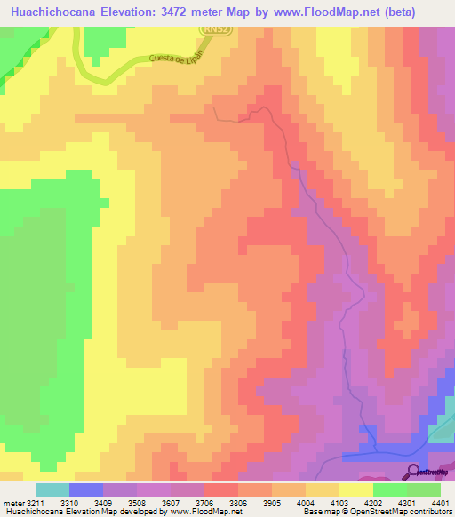 Huachichocana,Argentina Elevation Map