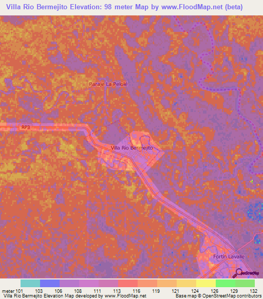 Villa Rio Bermejito,Argentina Elevation Map