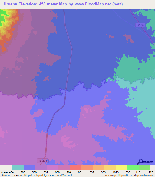 Uruena,Argentina Elevation Map