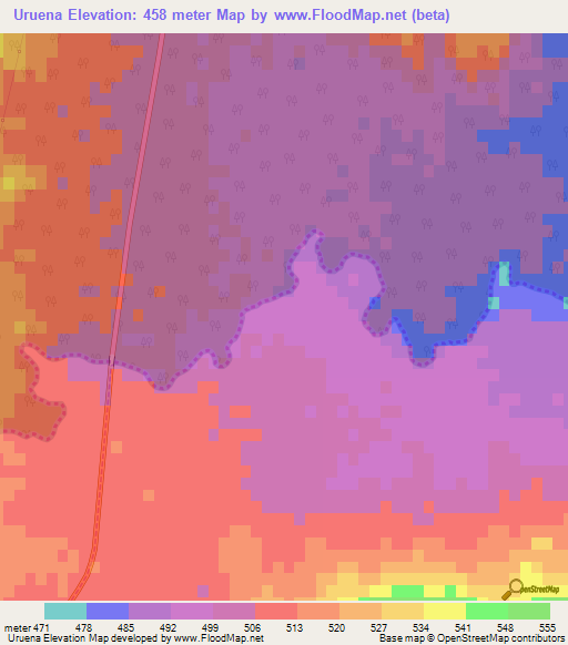 Uruena,Argentina Elevation Map