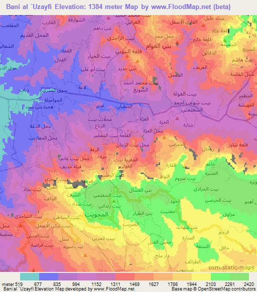 Bani al `Uzayfi,Yemen Elevation Map