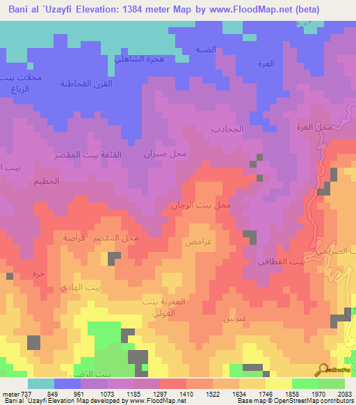 Bani al `Uzayfi,Yemen Elevation Map