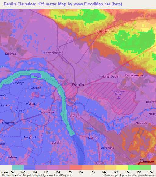 Deblin,Poland Elevation Map