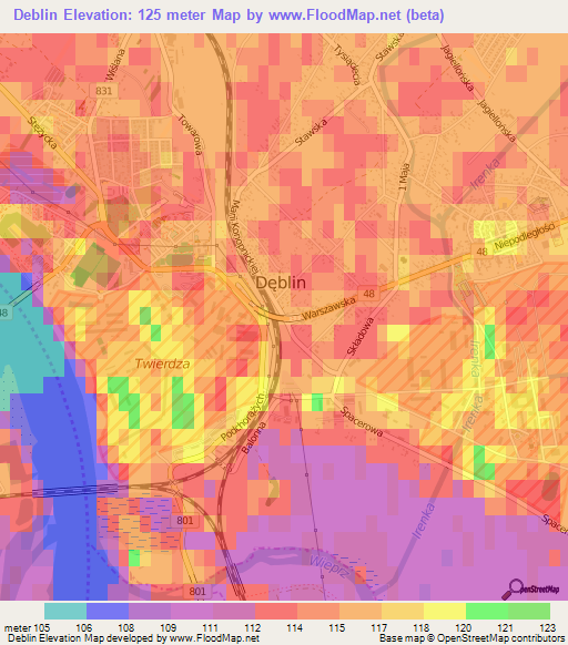 Deblin,Poland Elevation Map