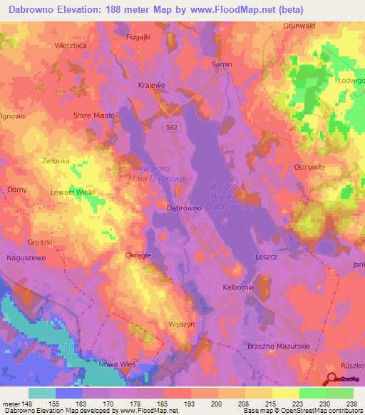 Dabrowno,Poland Elevation Map