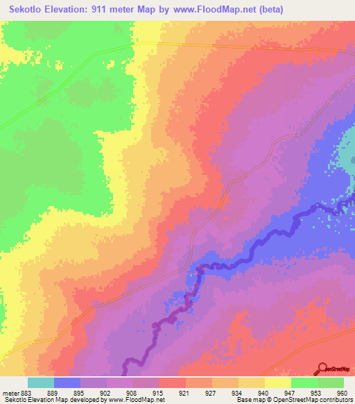 Sekotlo,Botswana Elevation Map