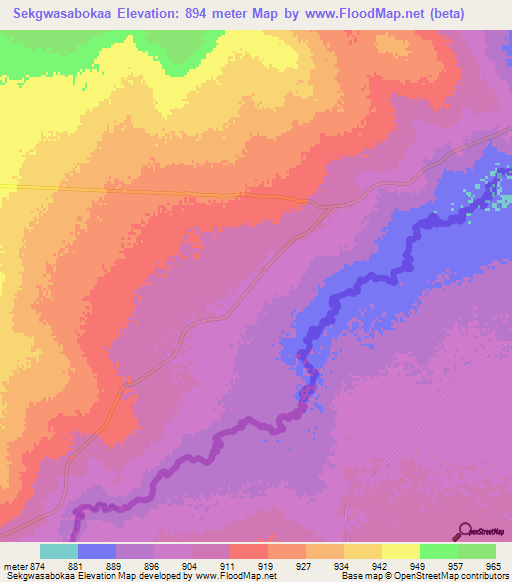 Sekgwasabokaa,Botswana Elevation Map