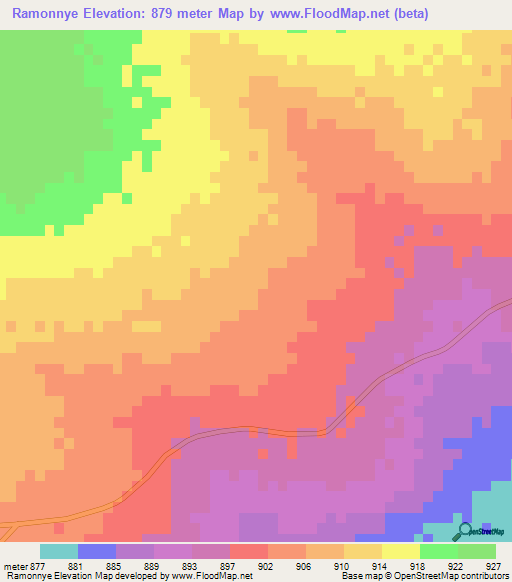 Ramonnye,Botswana Elevation Map
