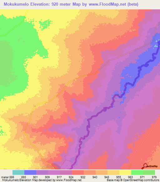 Mokukumelo,Botswana Elevation Map