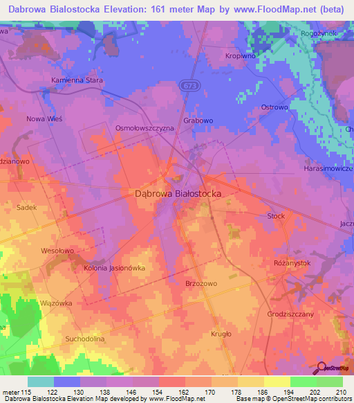 Dabrowa Bialostocka,Poland Elevation Map