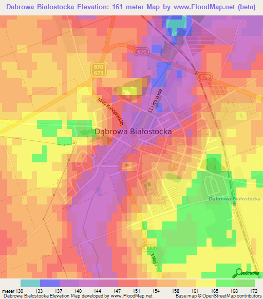 Dabrowa Bialostocka,Poland Elevation Map