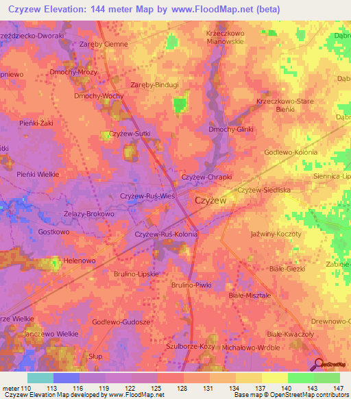 Czyzew,Poland Elevation Map