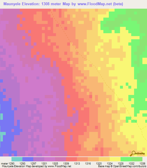 Maunyele,Botswana Elevation Map