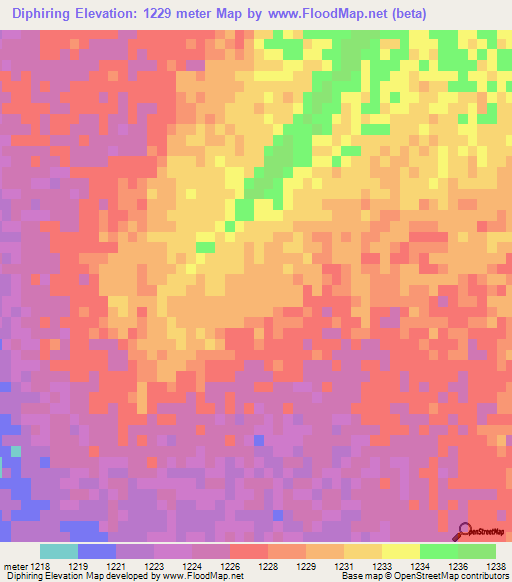 Diphiring,Botswana Elevation Map