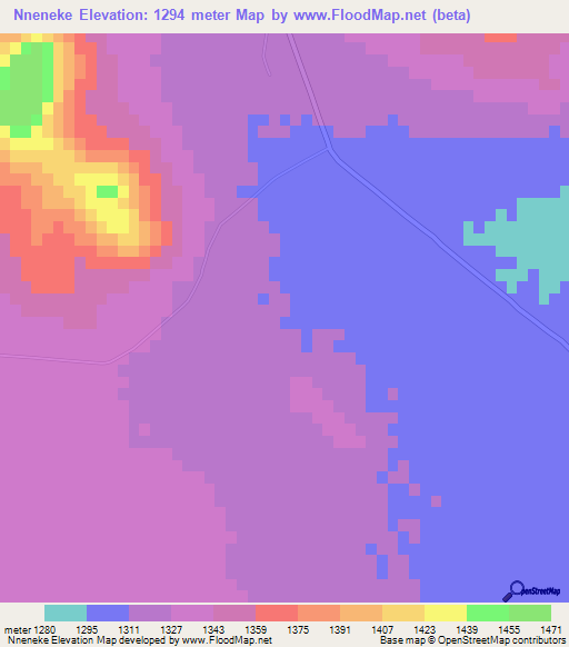 Nneneke,Botswana Elevation Map
