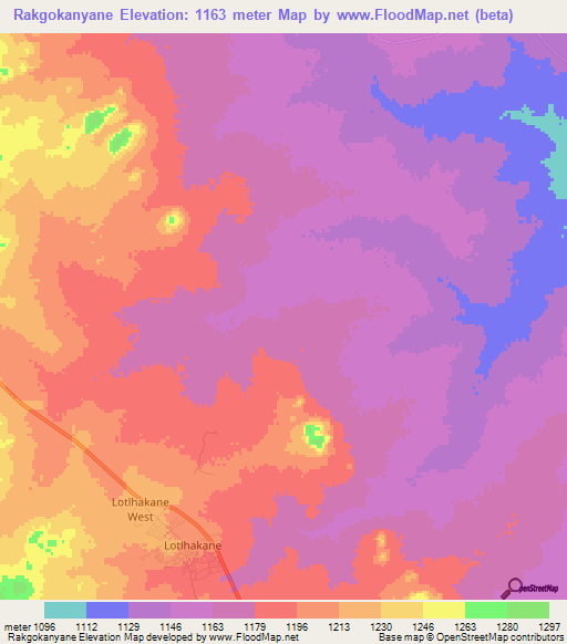 Rakgokanyane,Botswana Elevation Map