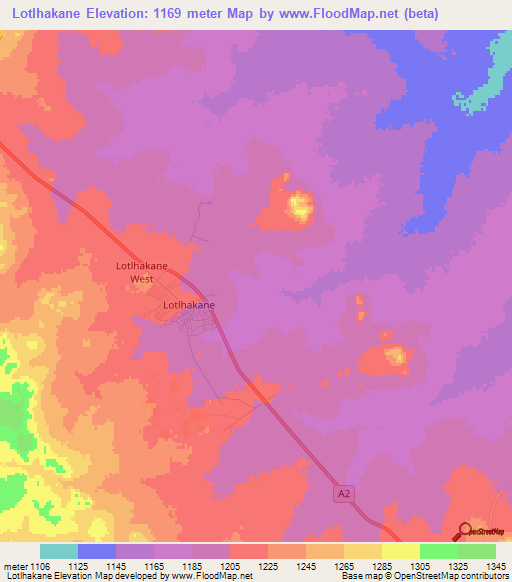 Lotlhakane,Botswana Elevation Map