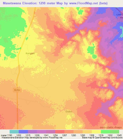 Masetswana,Botswana Elevation Map