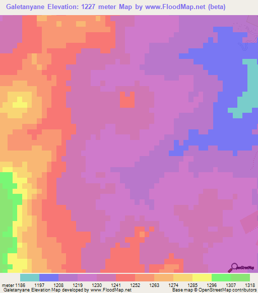 Galetanyane,Botswana Elevation Map