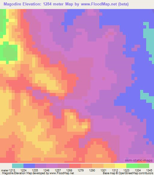 Magodire,Botswana Elevation Map