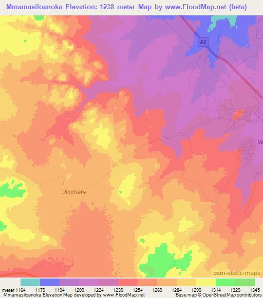 Mmamasiloanoka,Botswana Elevation Map