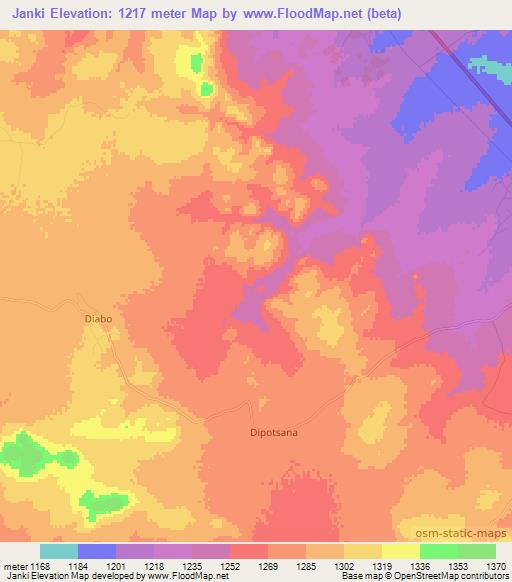 Janki,Botswana Elevation Map