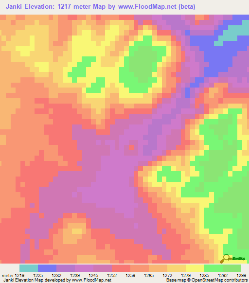 Janki,Botswana Elevation Map
