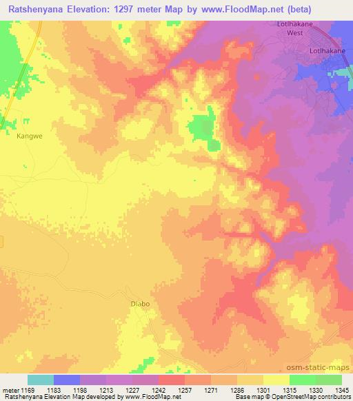 Ratshenyana,Botswana Elevation Map